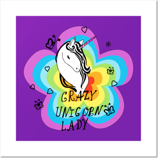 Crazy Unicorn Lady - Unicorn Lover Quote Posters and Art